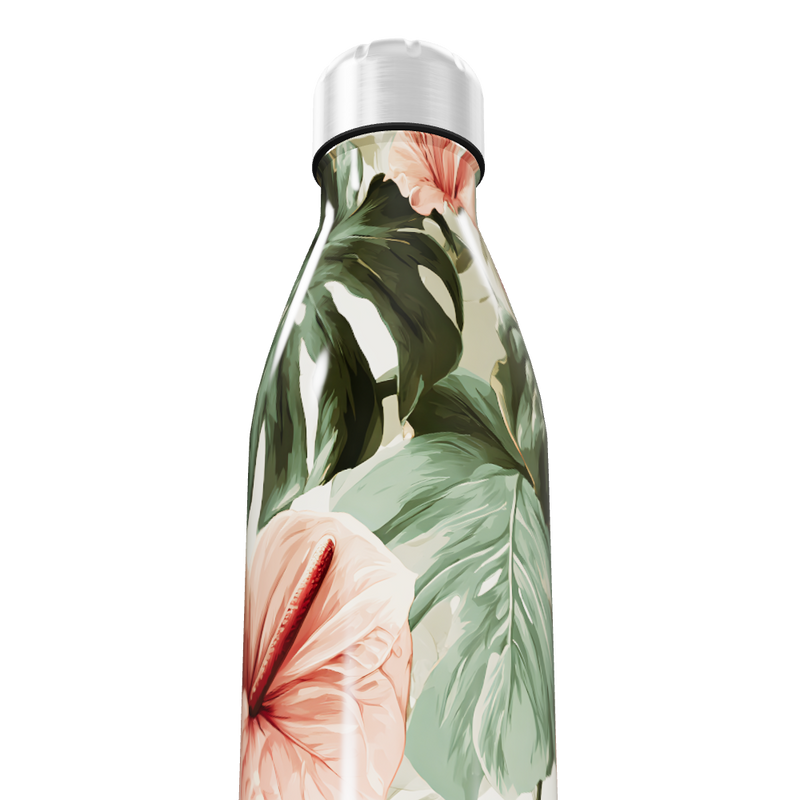 Garrafa Inox - Floral com tampa prata