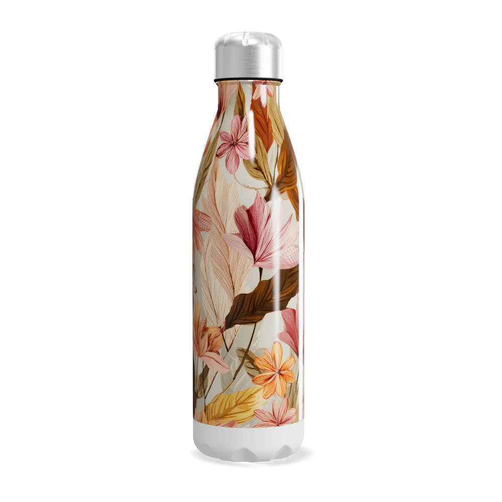 Garrafa Inox - Floral com Folhas Coloridas
