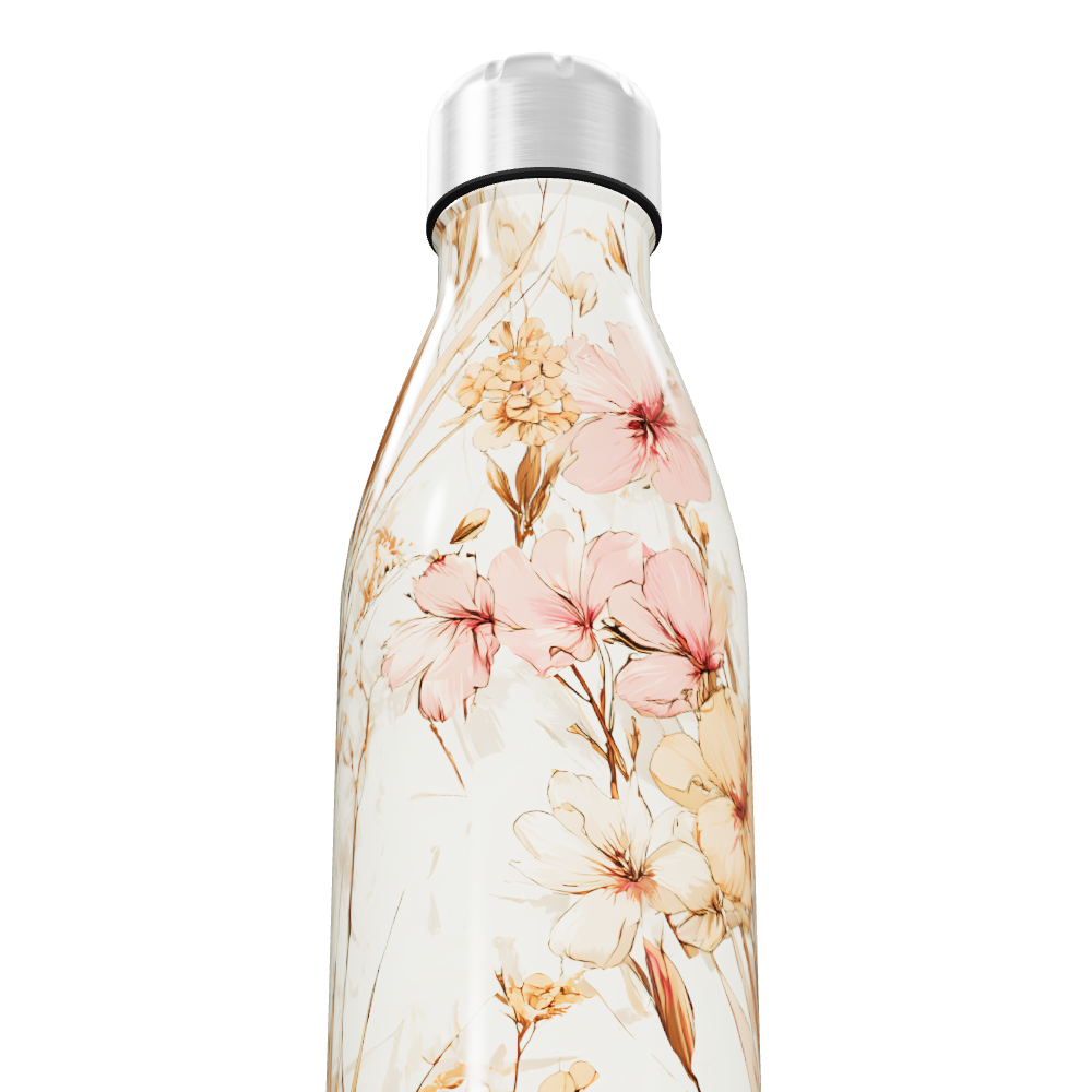 Garrafa Inox - Floral Bege e Rosa