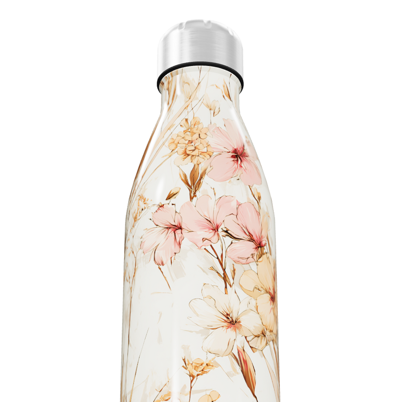 Garrafa Inox - Floral Bege e Rosa