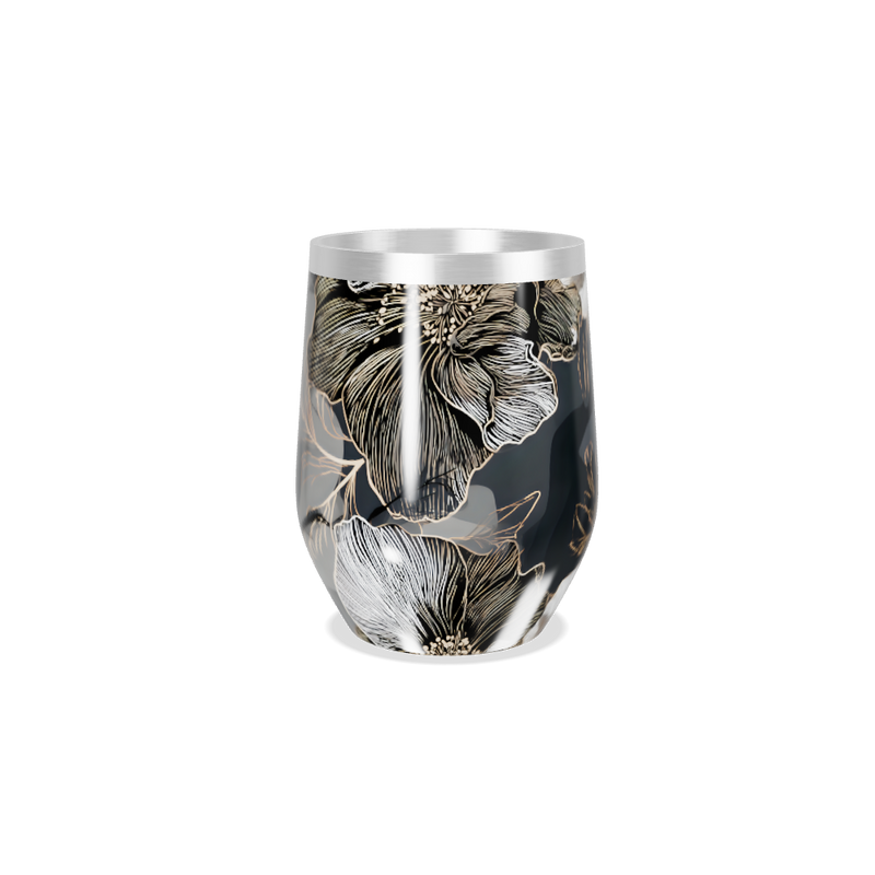 Copo Térmico Slim - Floral Preto Inox