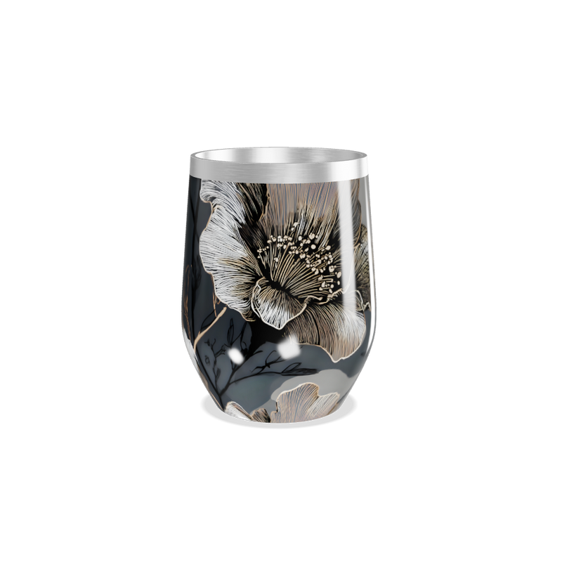 Copo Térmico Slim - Floral Preto Inox