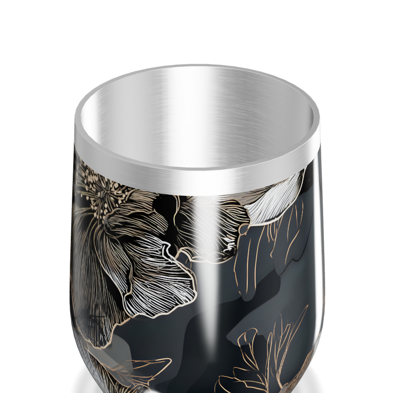 Copo Térmico Slim - Floral Preto Inox