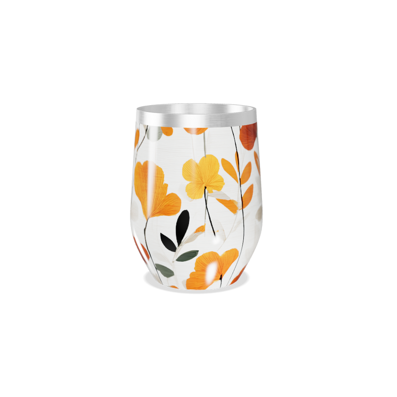 Copo Térmico Slim - Floral Laranja Aço Inox