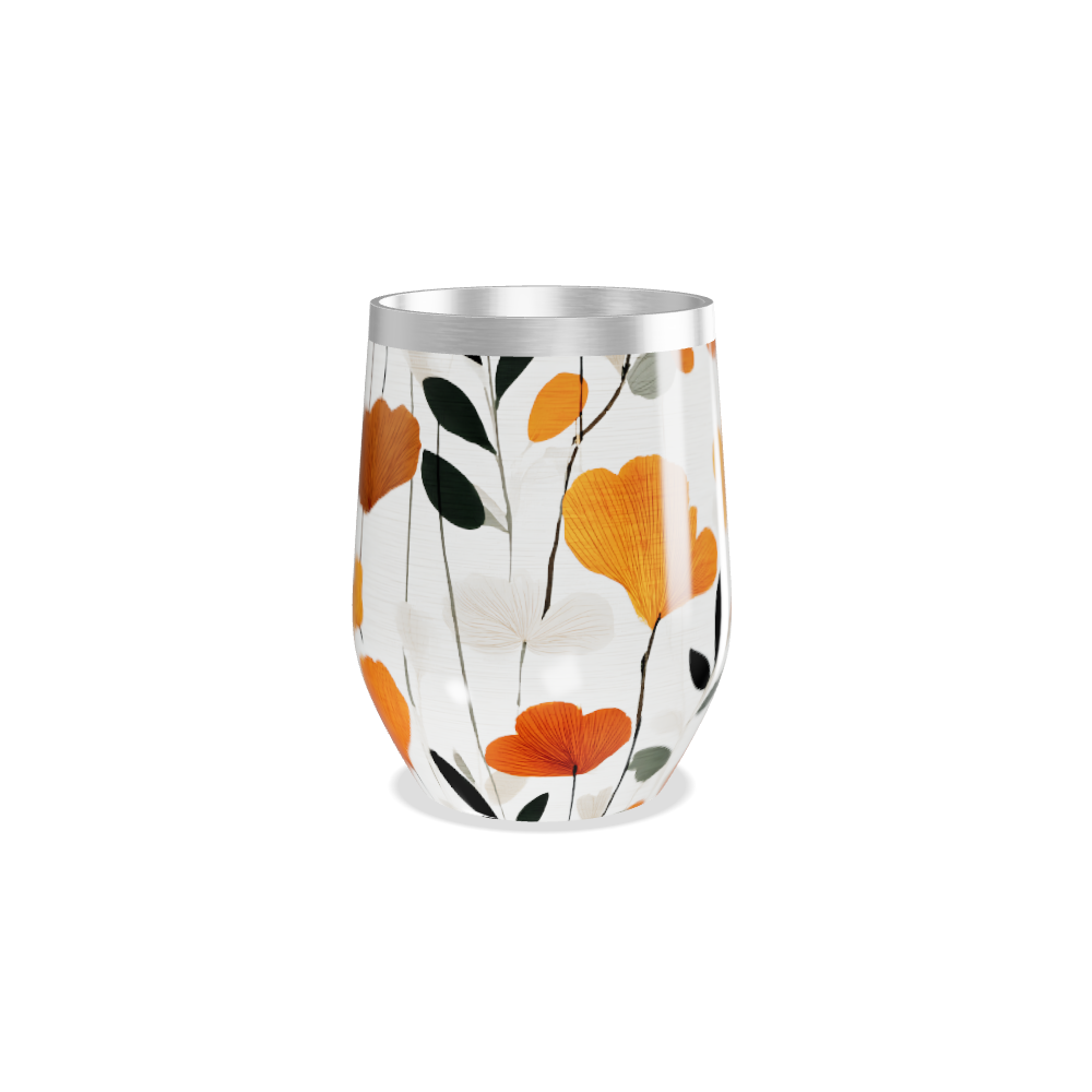 Copo Térmico Slim - Floral Laranja Aço Inox