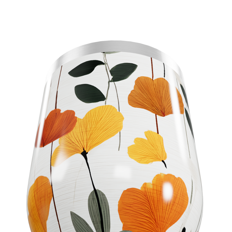 Copo Térmico Slim - Floral Laranja Aço Inox