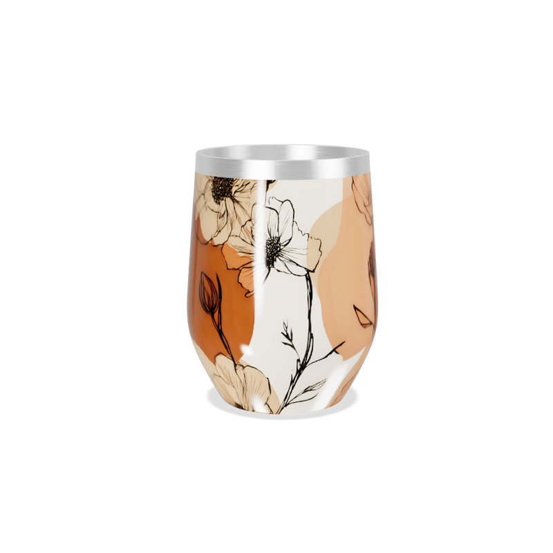 Copo Térmico Slim - Floral Marrom e Branco