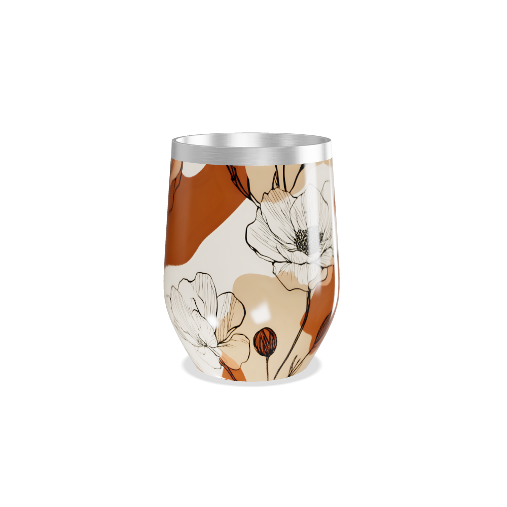 Copo Térmico Slim - Floral Marrom e Branco