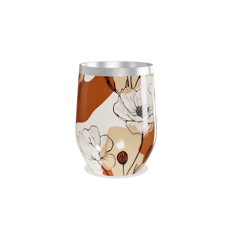 Copo Térmico Slim - Floral Marrom e Branco