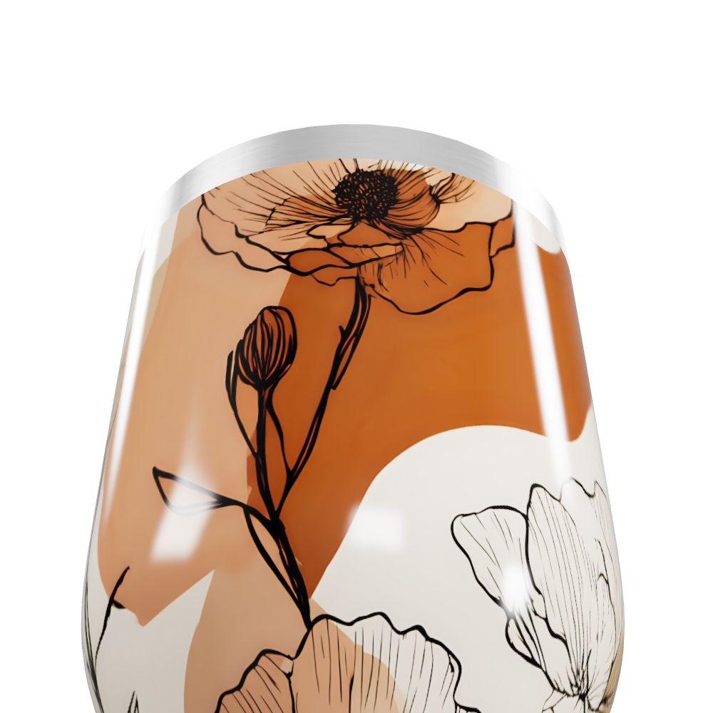 Copo Térmico Slim - Floral Marrom e Branco