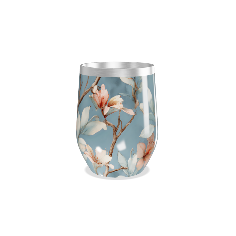 Copo Térmico Slim - Floral Azul Inox