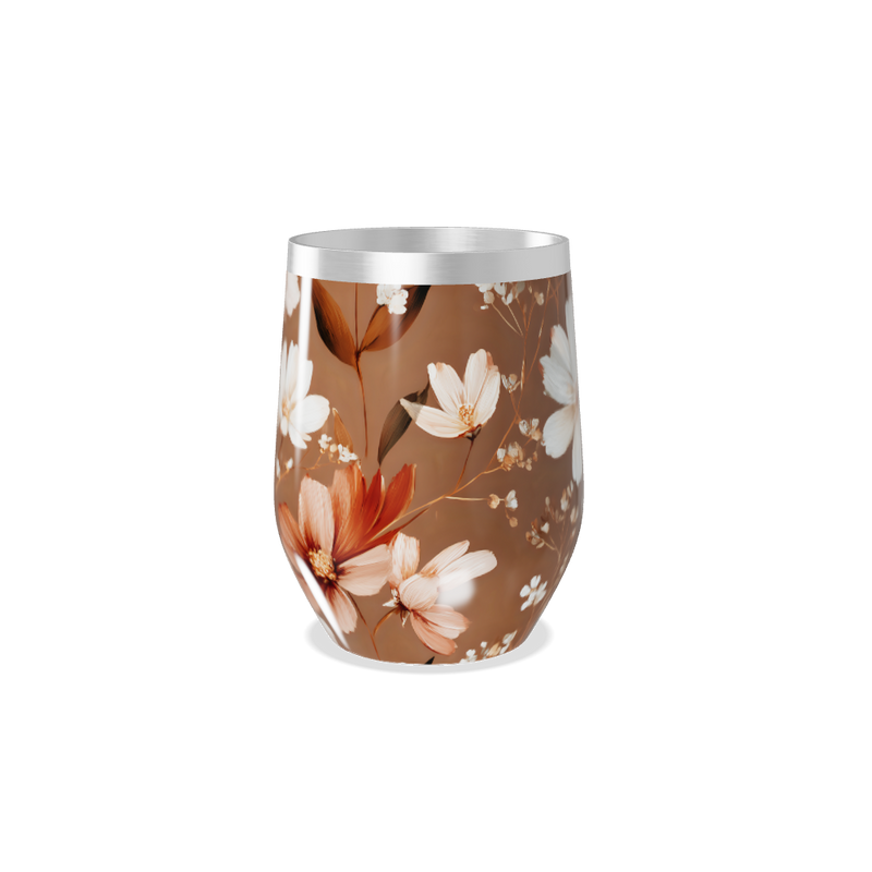 Copo Térmico Slim - Floral Marrom Inox