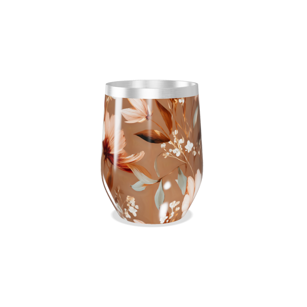 Copo Térmico Slim - Floral Marrom Inox