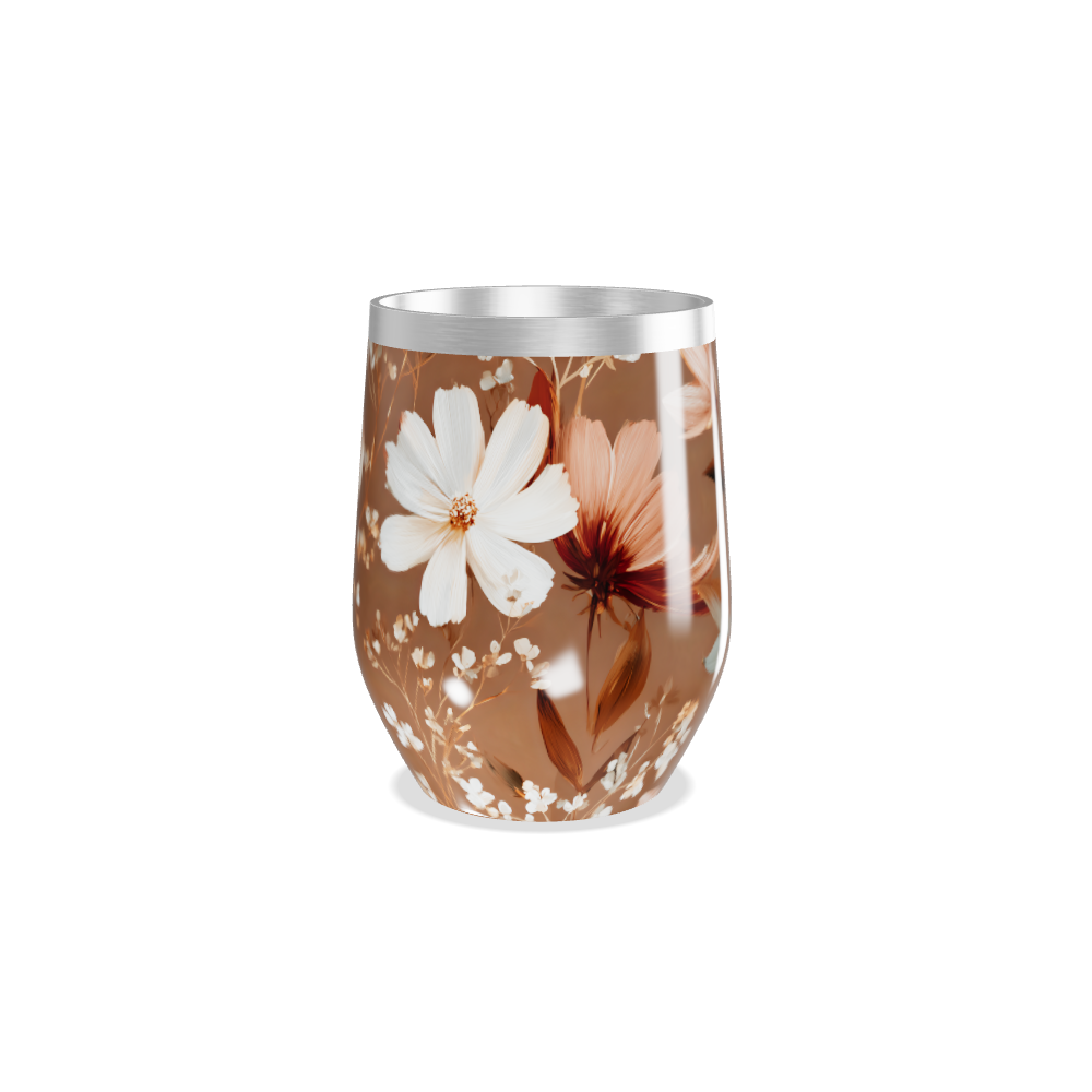 Copo Térmico Slim - Floral Marrom Inox