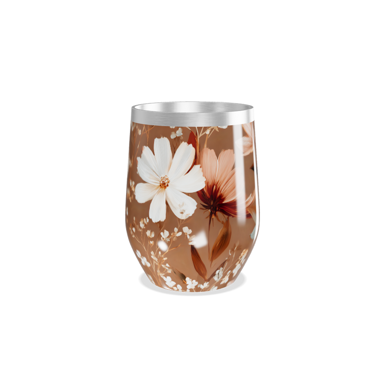 Copo Térmico Slim - Floral Marrom Inox