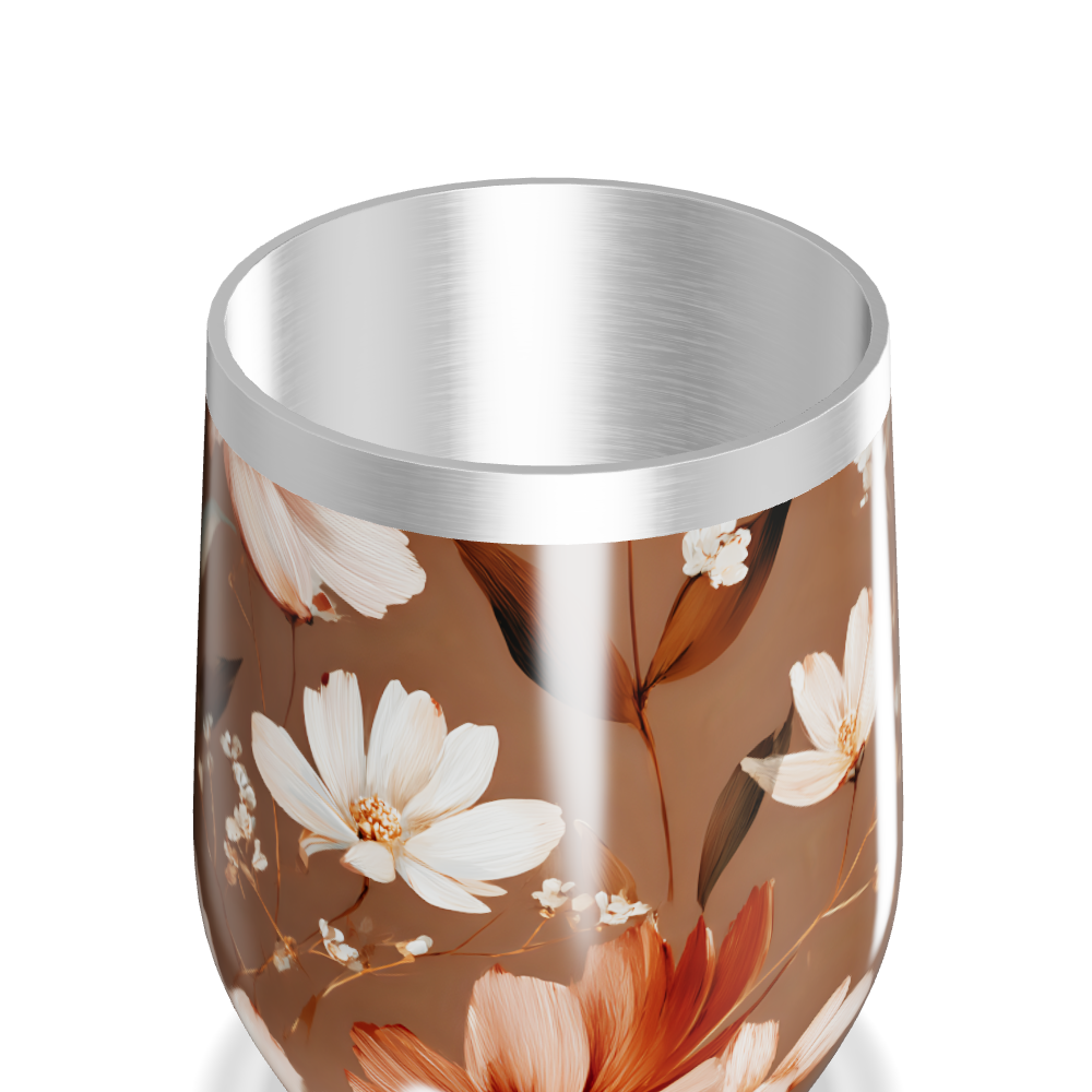 Copo Térmico Slim - Floral Marrom Inox