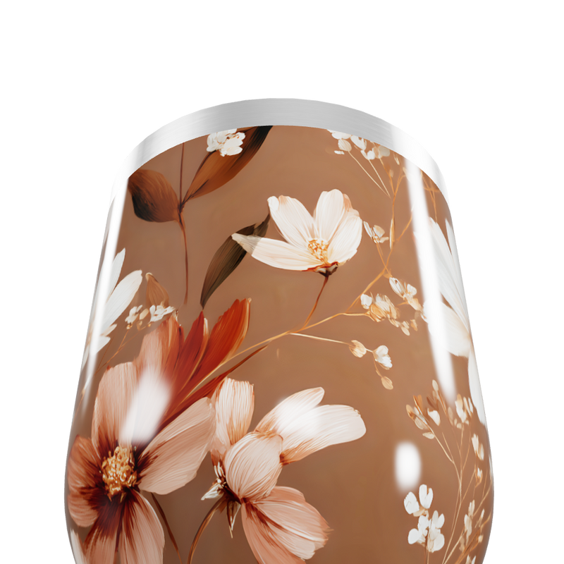 Copo Térmico Slim - Floral Marrom Inox