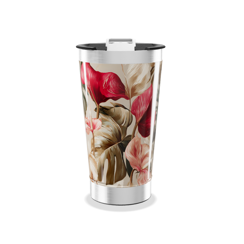 Copo Térmico - Floral Vermelho Inox