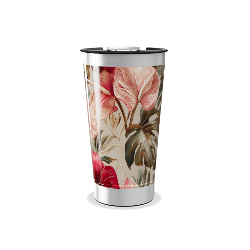 Copo Térmico - Floral Vermelho Inox