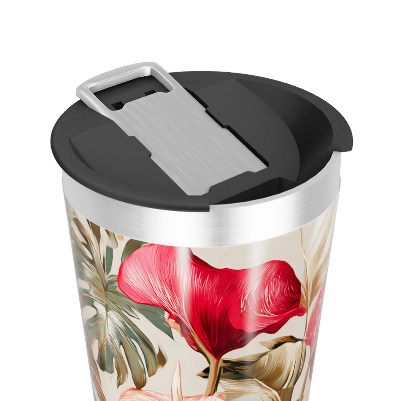 Copo Térmico - Floral Vermelho Inox