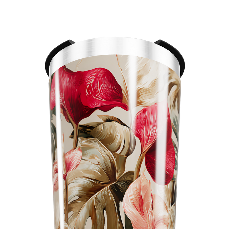 Copo Térmico - Floral Vermelho Inox