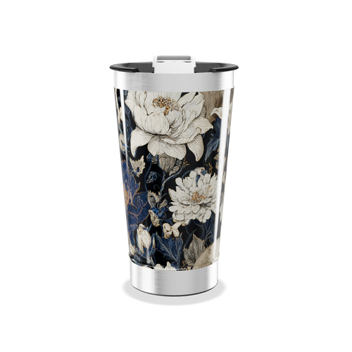 Copo Térmico - Floral Preto e Azul