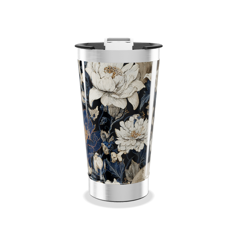 Copo Térmico - Floral Preto e Azul