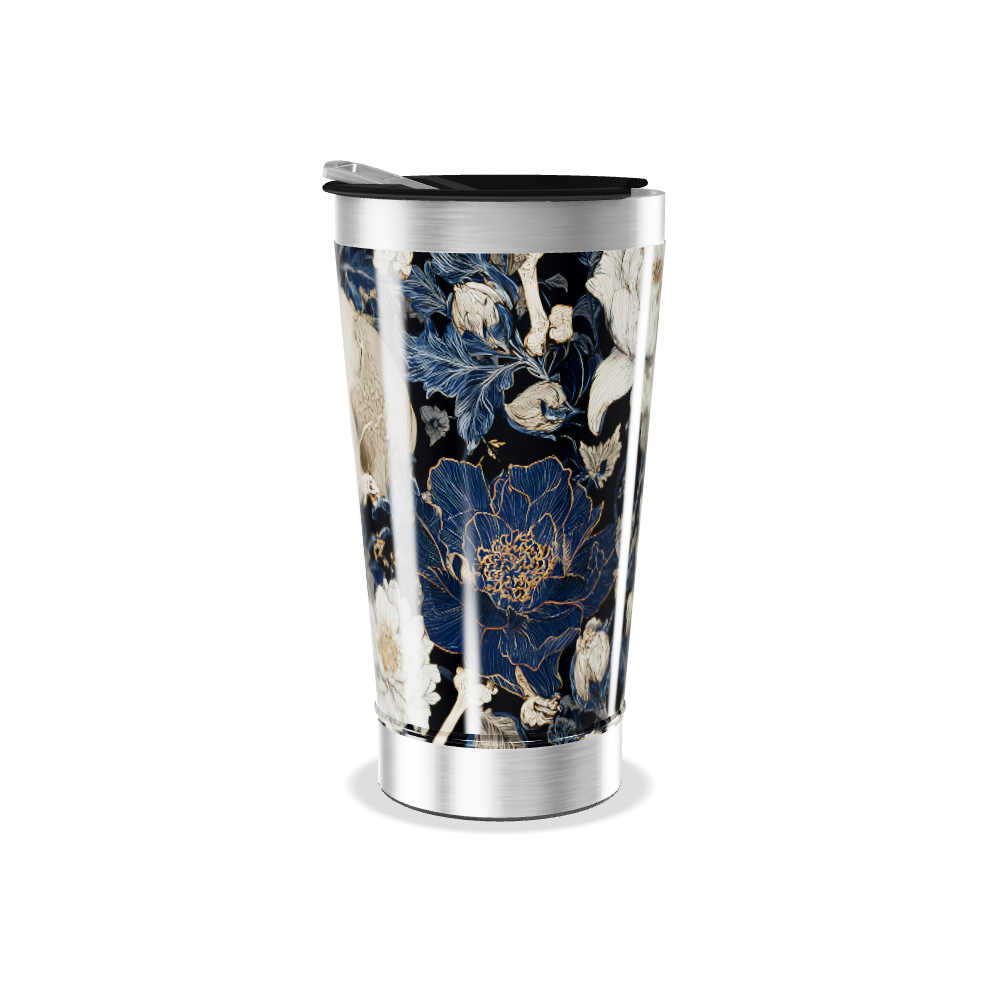 Copo Térmico - Floral Preto e Azul