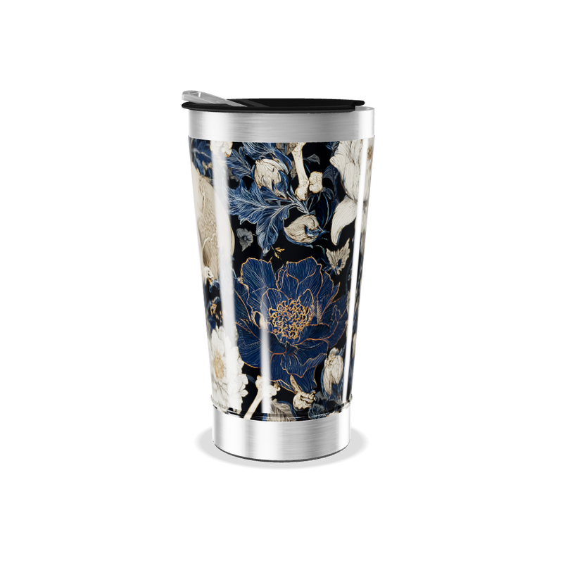 Copo Térmico - Floral Preto e Azul