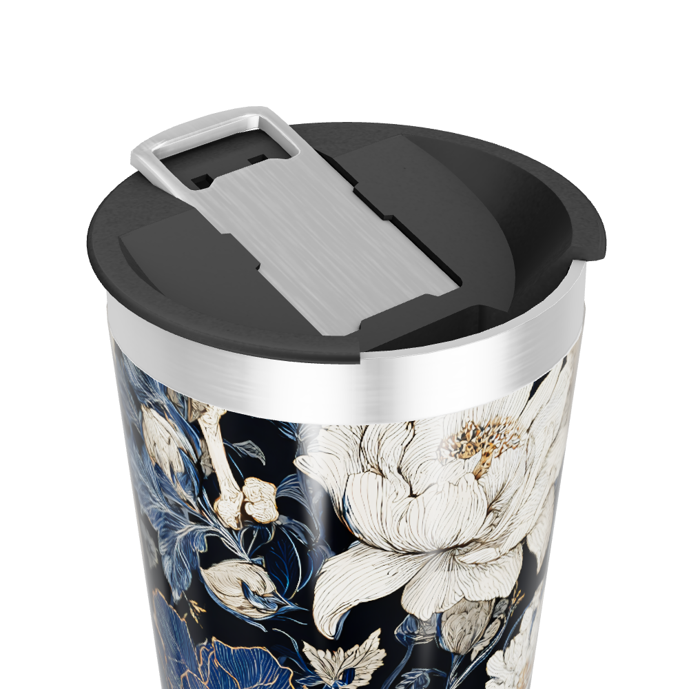 Copo Térmico - Floral Preto e Azul