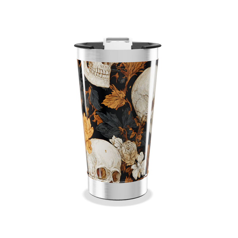 Copo Térmico - Flores e Caveiras Preto