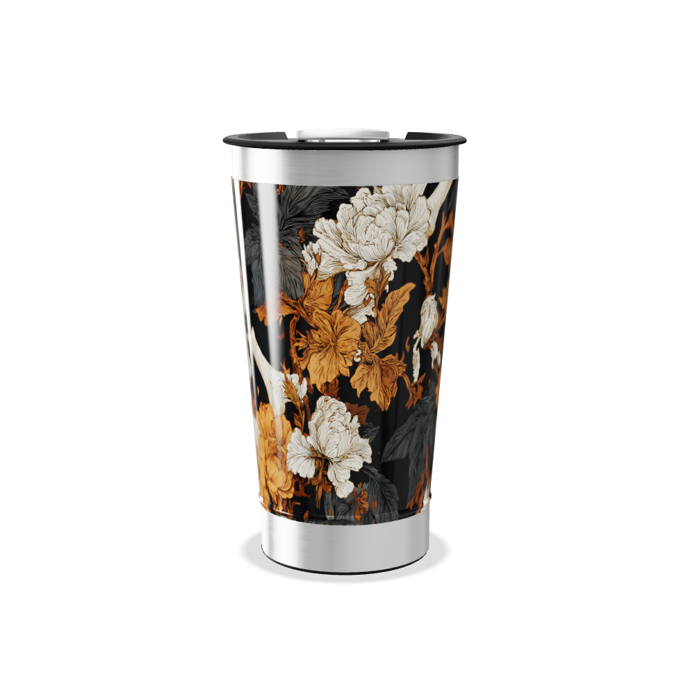 Copo Térmico - Flores e Caveiras Preto