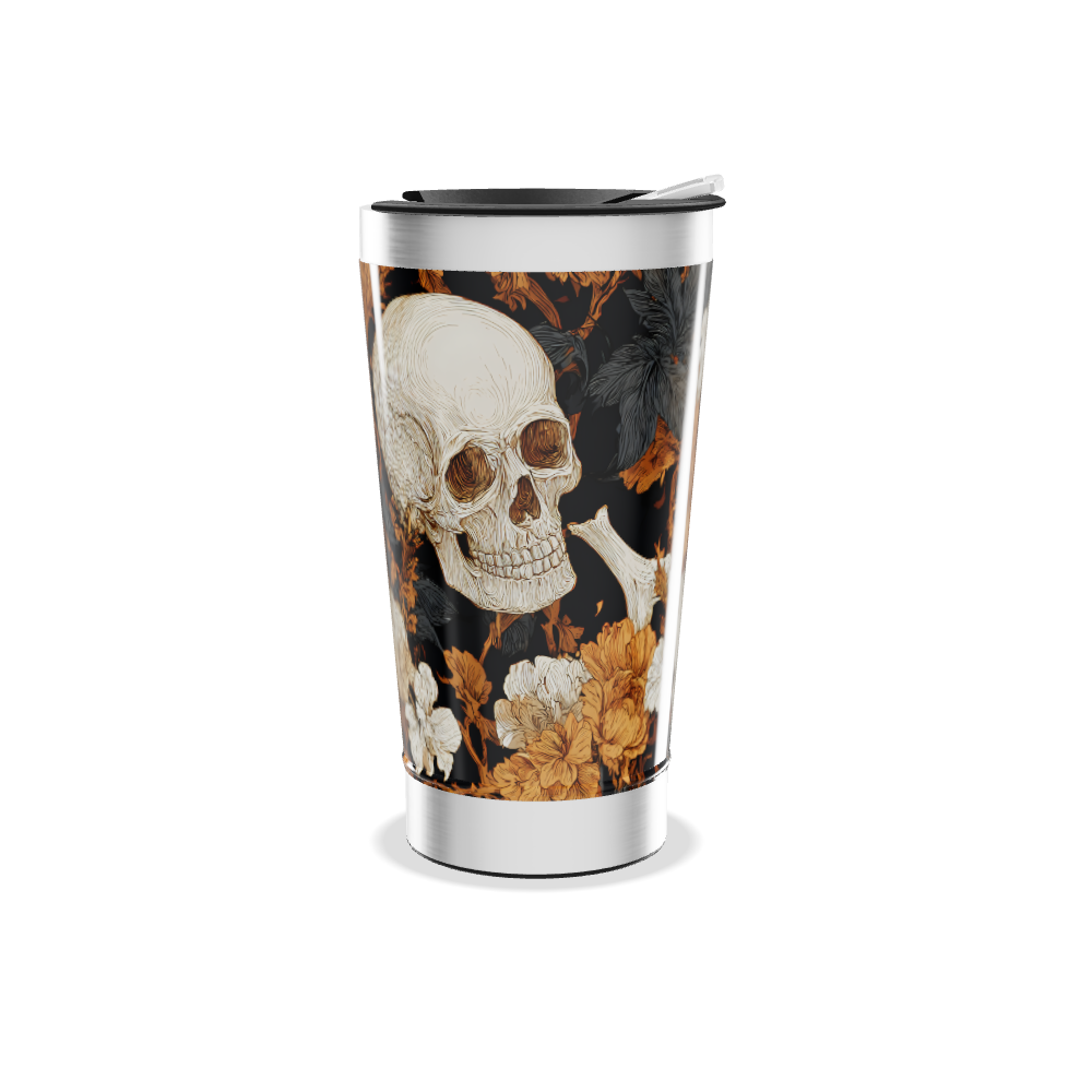 Copo Térmico - Flores e Caveiras Preto