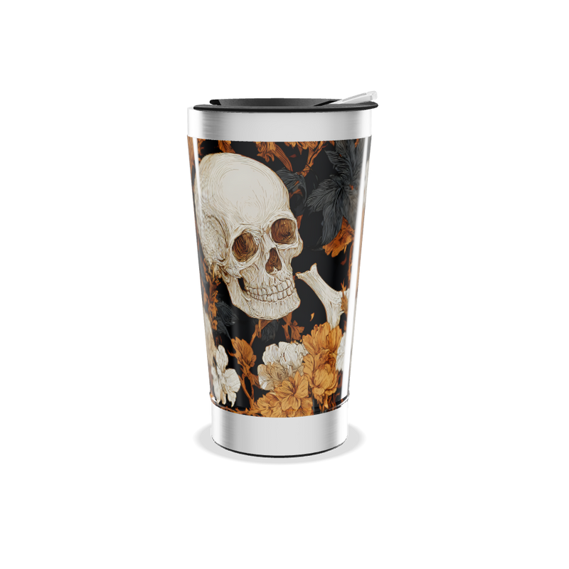 Copo Térmico - Flores e Caveiras Preto