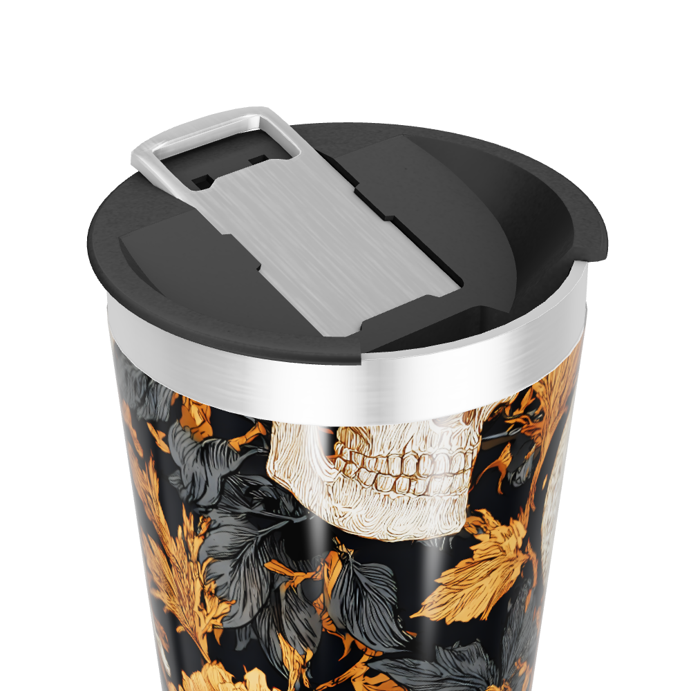 Copo Térmico - Flores e Caveiras Preto