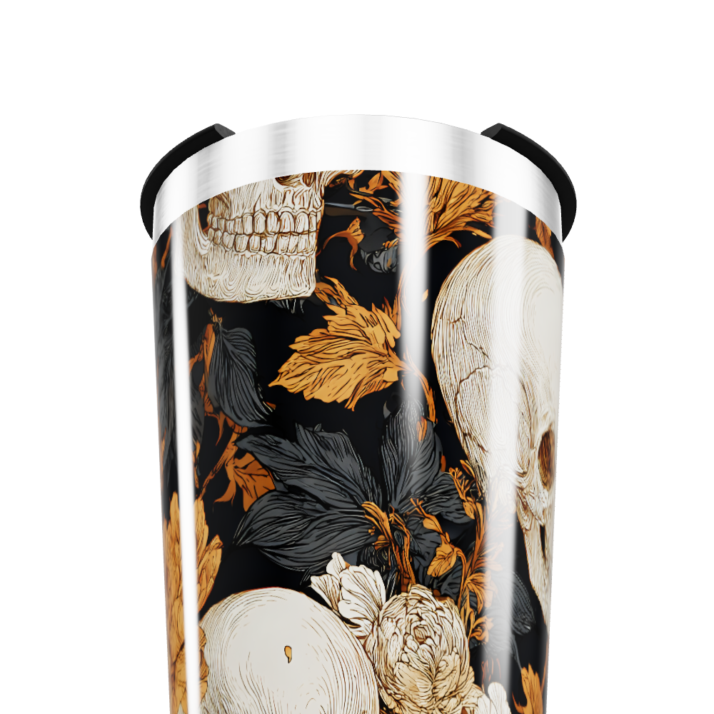 Copo Térmico - Flores e Caveiras Preto