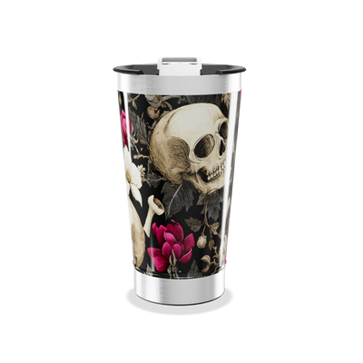 Copo Térmico - Caveira e Flores Preta