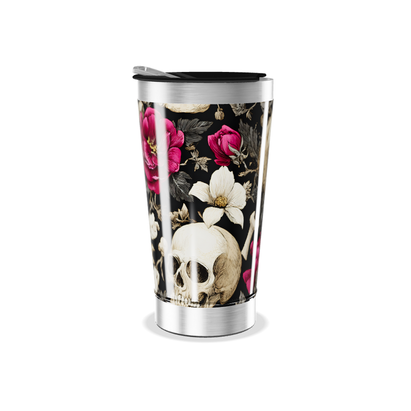 Copo Térmico - Caveira e Flores Preta