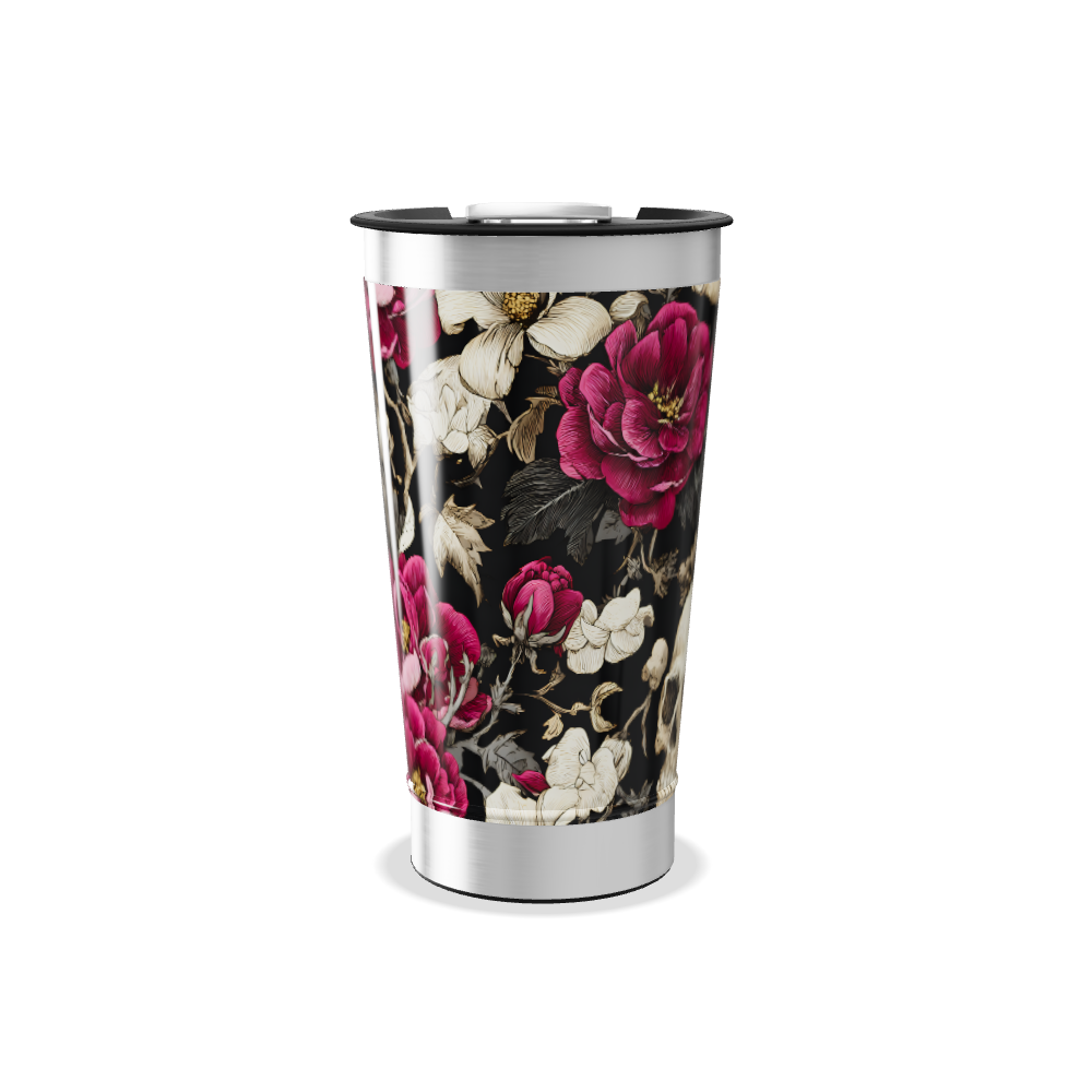 Copo Térmico - Caveira e Flores Preta