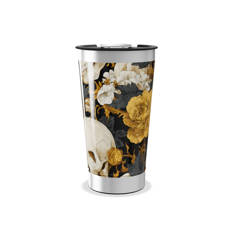 Copo Térmico - Floral Caveira Preto