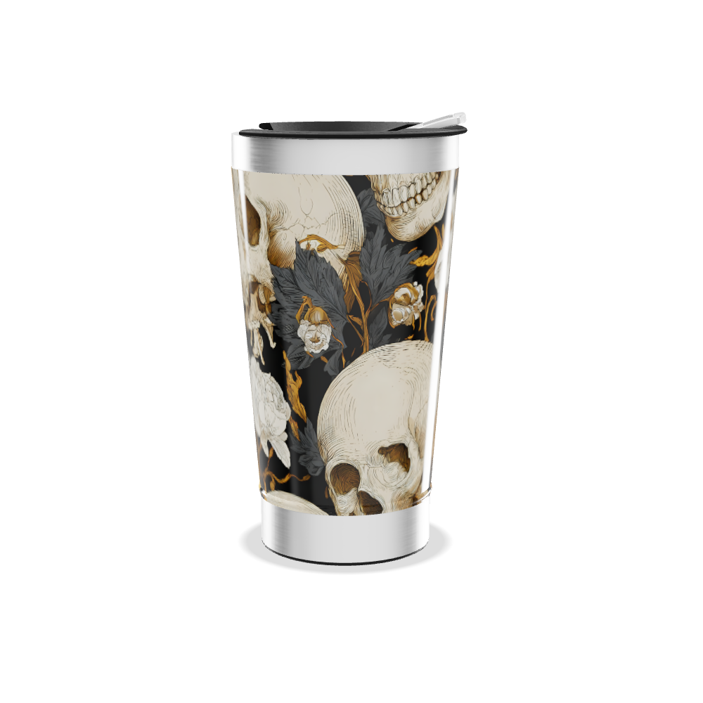 Copo Térmico - Floral Caveira Preto
