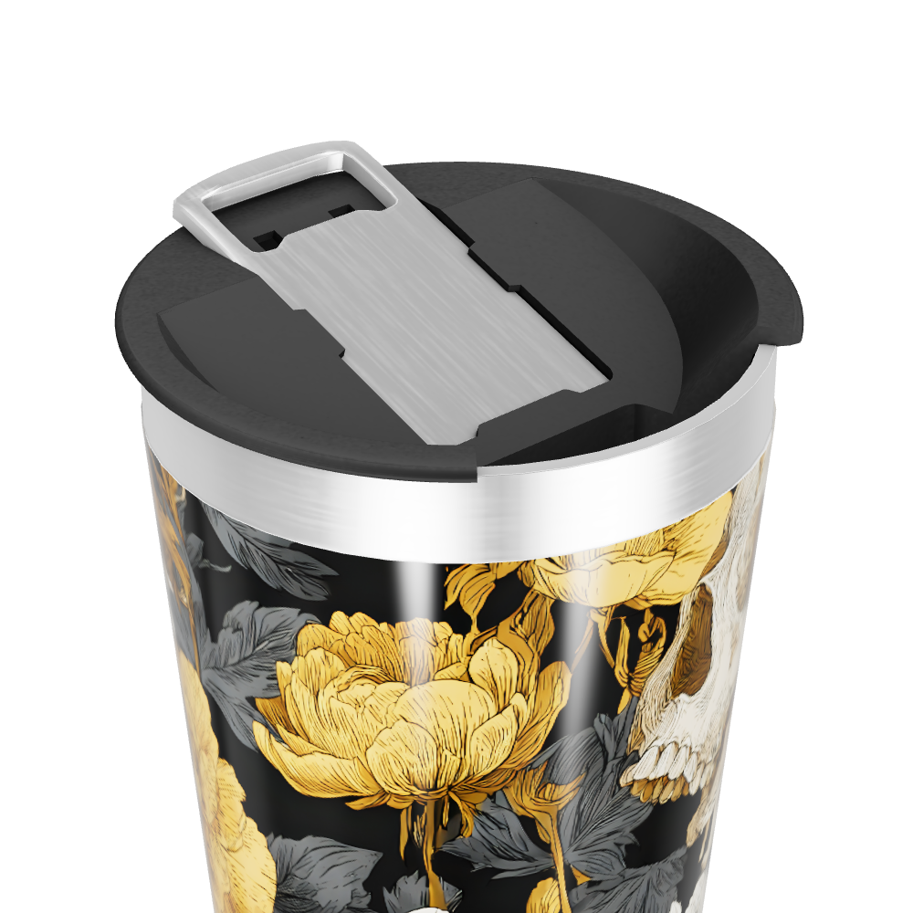 Copo Térmico - Floral Caveira Preto