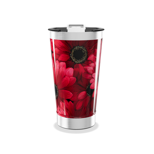 Copo Térmico - Floral Vermelho Inox
