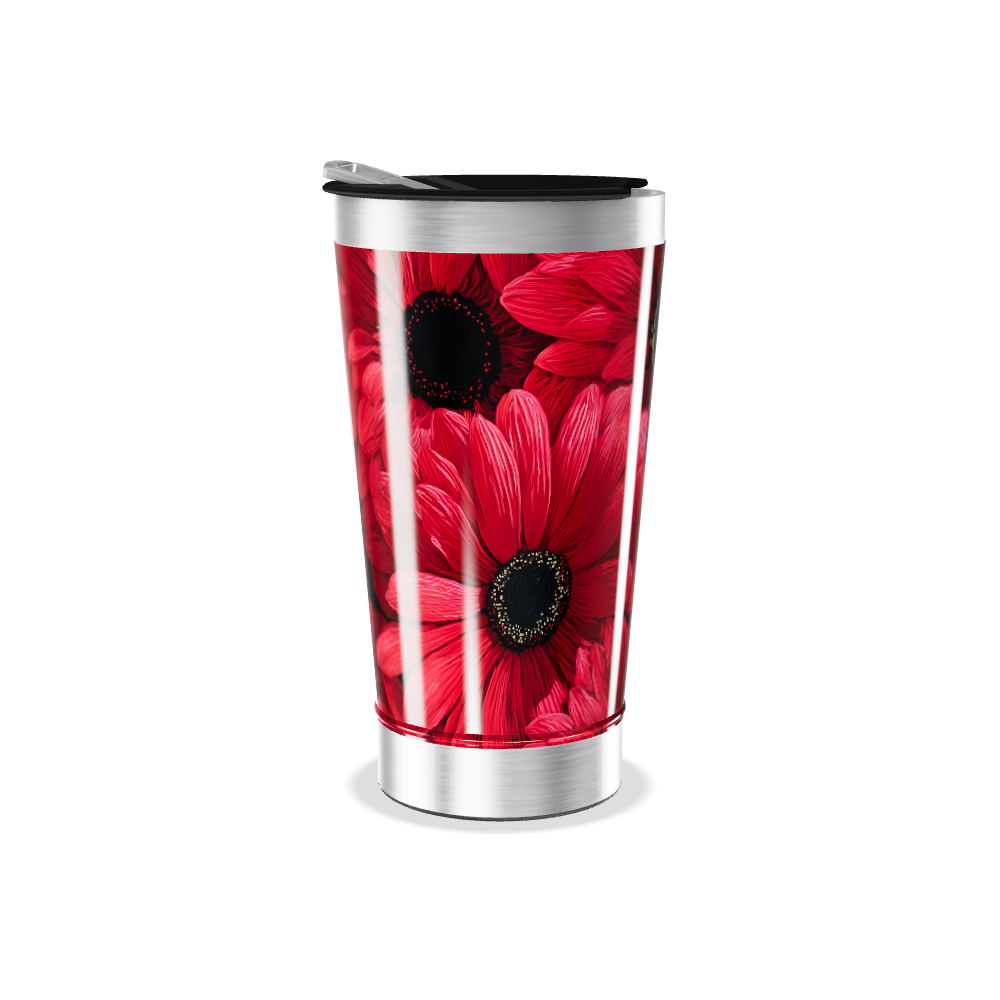 Copo Térmico - Floral Vermelho Inox
