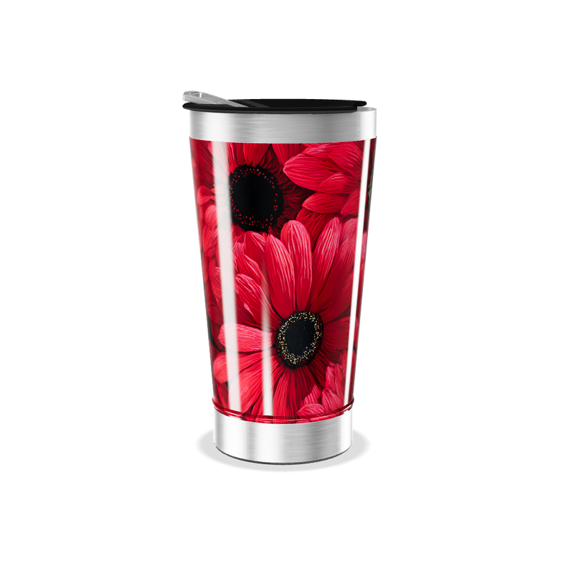 Copo Térmico - Floral Vermelho Inox