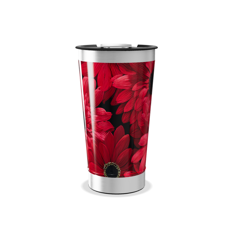 Copo Térmico - Floral Vermelho Inox