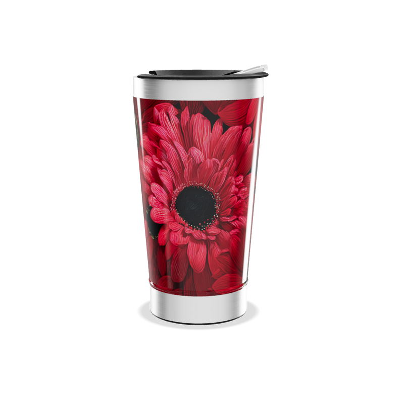 Copo Térmico - Floral Vermelho Inox