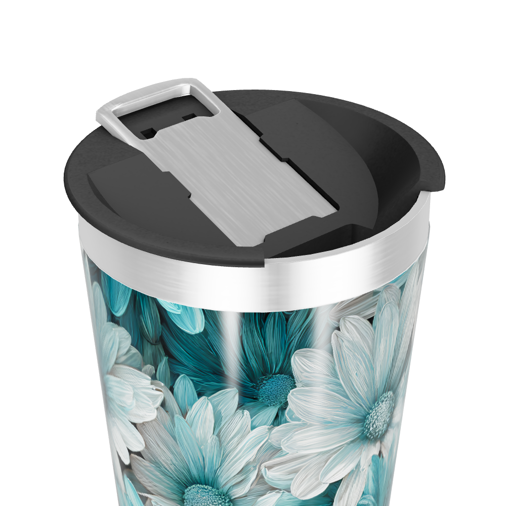 Copo Térmico - Floral Azul Aço Inox