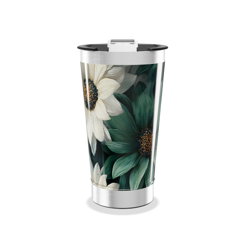 Copo Térmico - Flores Verde e Branco