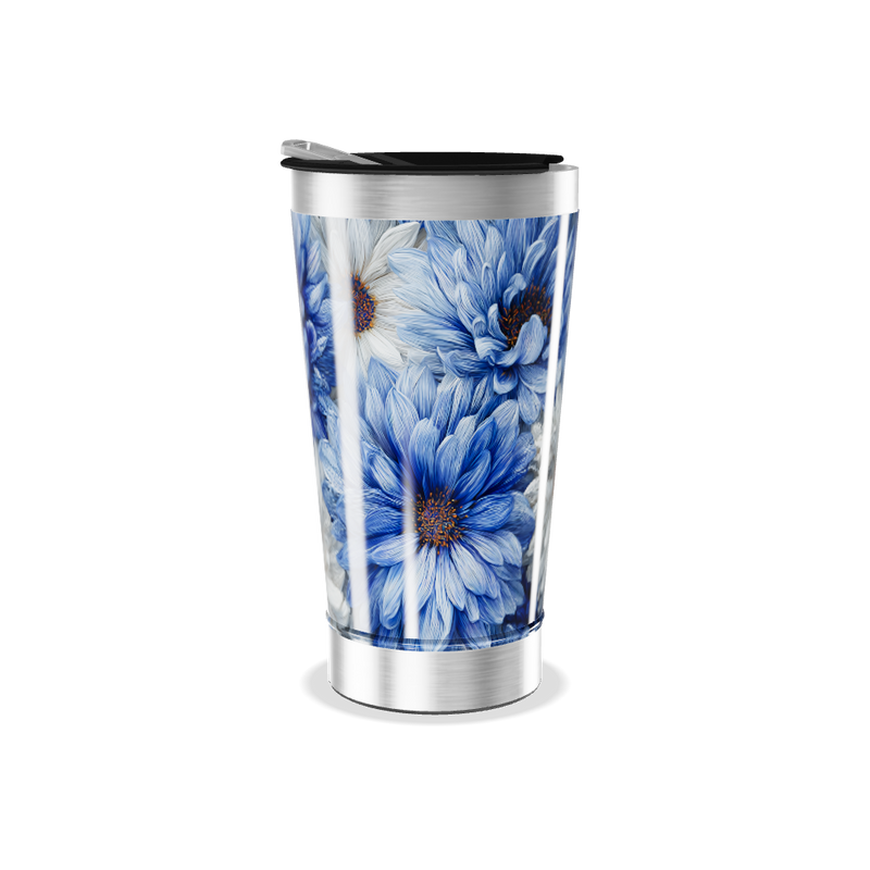 Copo Térmico - Flores Azuis e Brancas
